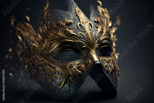 venetian carnival mask with feathers, generative ai.