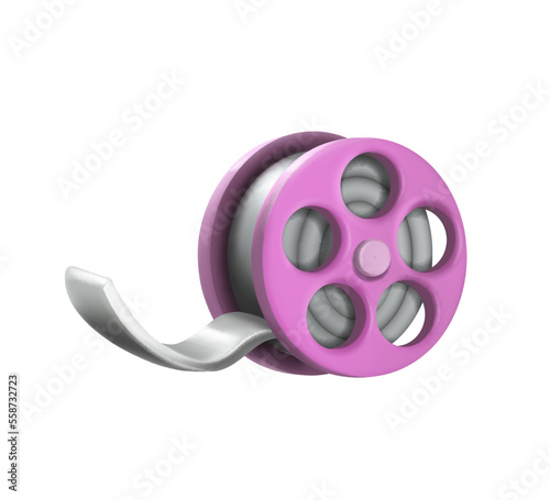 Film tape reel icon. 3d cinema movie symbol.