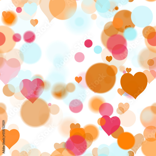 Background pattern abstract design texture. Seamless. With hearts. Theme is about translucency, lights, blending, defocused, abstract, hearts, air, glows, overlay, soft, blurry, decoration
