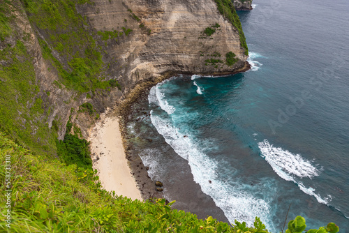 A View on Kelingking Beach from The Top, T-Rex Bay, Small Secluded White Sandy Beach, Nusa Penida Island, Nusa Penida, Indonesia