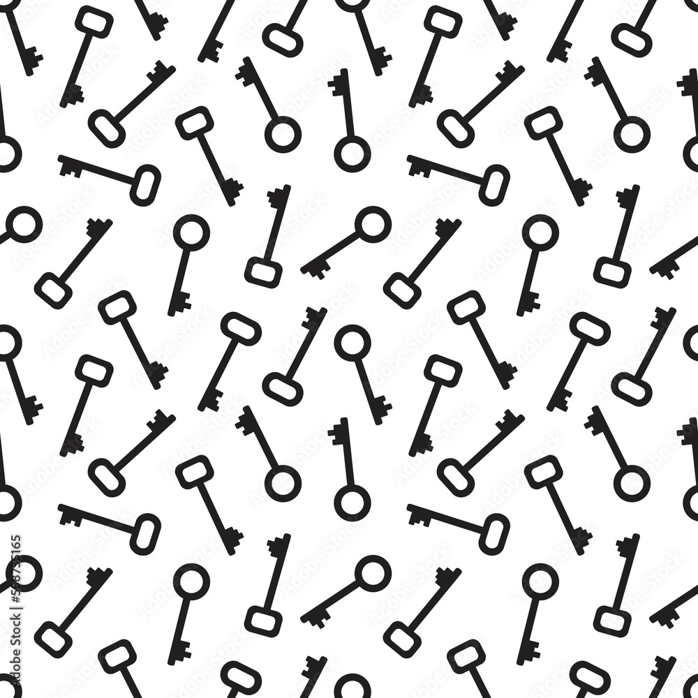 Keys silhouettes. Seamless pattern with black keys on a white background. Keys silhouettes. Seamless pattern with black keys on a white background.