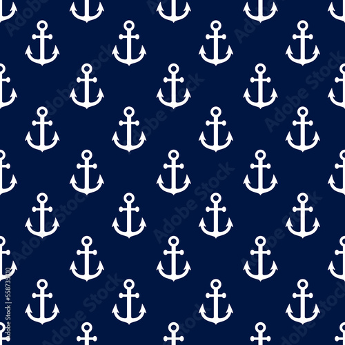 Anchor seamless pattern. Anchors texture. Repeating symbol boat or ship patern on blue background. Repeated nautical design for prints. Repeat maritime motif. Sailing backdrop. Vector illustration