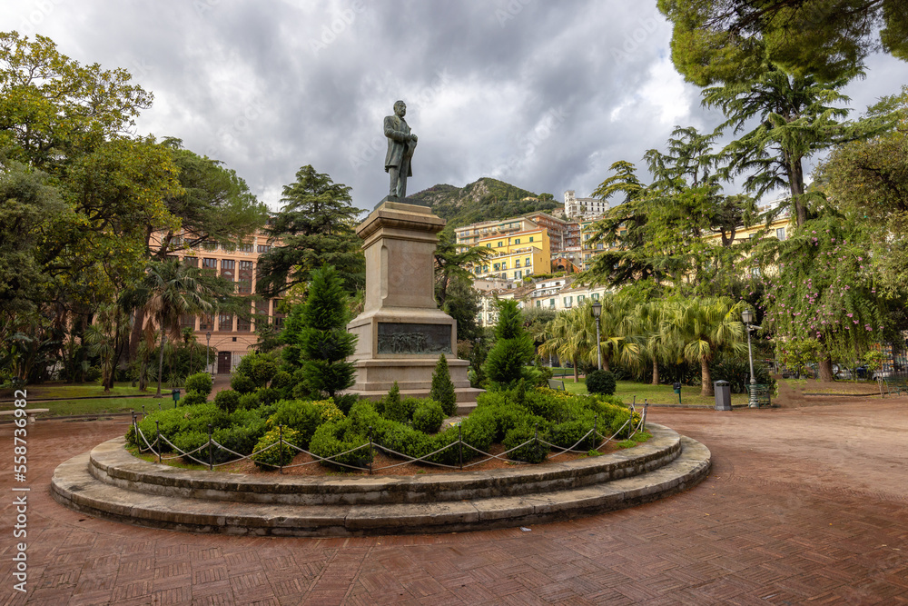 Public Park in a city of Salerno, Italy. Sunny and Cloudy Day.