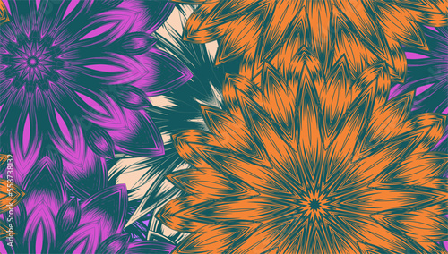 Flowers. Seamless floral background. Tracery handmade nature ethnic fabric backdrop pattern. Textile design texture. Decorative color art. Vector