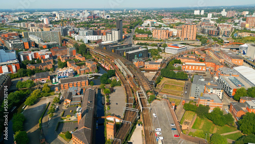 Railway tracks in the city of Manchester - aerial view - drone photography