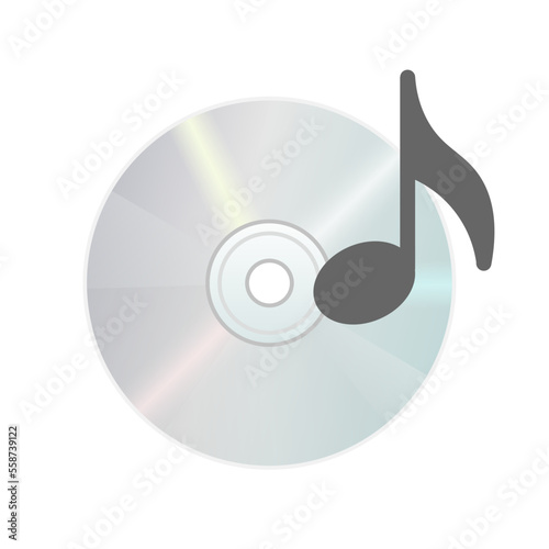 Compact disk icon with music note for disk drive in personal computer