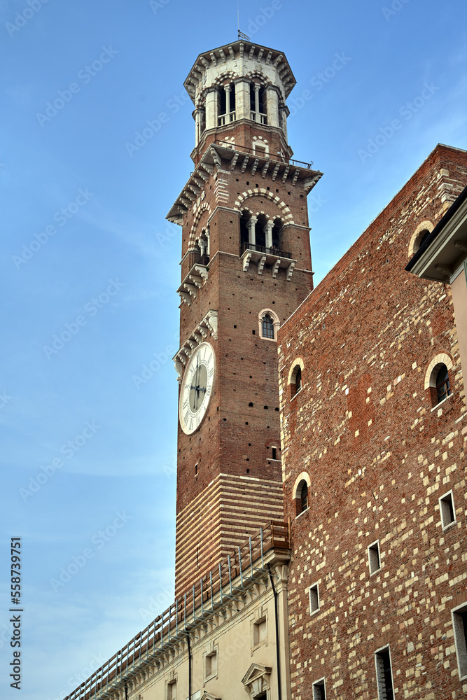 Medieval historic tower Torre dei Lamberti in the city of Verona