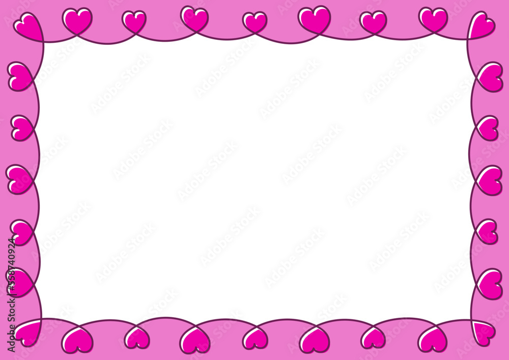 Beautiful pink frame with cute hearts. Hand drawn hearts in one continuous line.