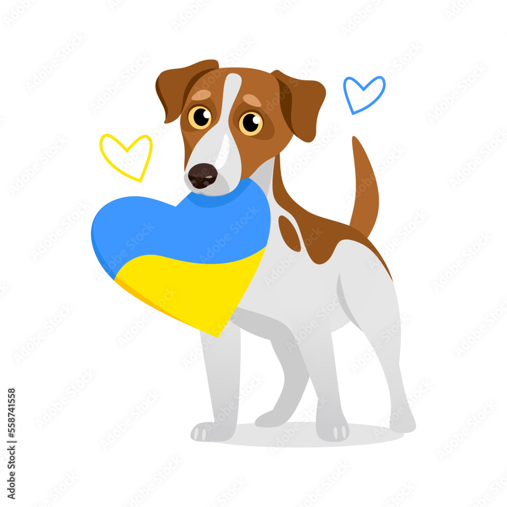 Ukrainian symbol dog Patron. Support Ukraine sticker with a blue and