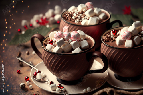 hot chocolate with marshmallows. festive image. 