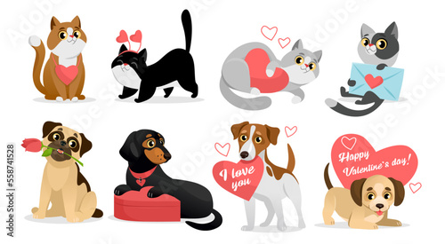 Canvastavla Set of cute pets for Valentines day