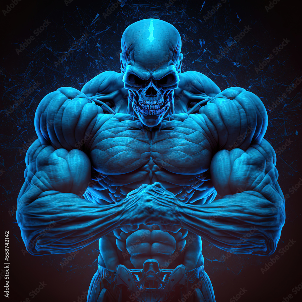 monster with huge muscles, horror, skull, character, comics, art  illustration Stock Illustration | Adobe Stock