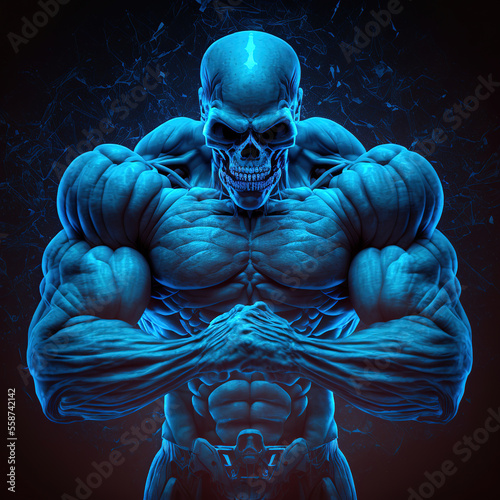 monster with huge muscles, horror, skull, character, comics, art illustration © vvalentine