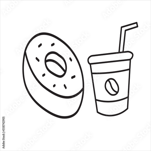 kawai icon food item with coloring page for kids