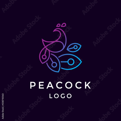colorful peacock logo with lineart style for brand identity, cosmetics or yoga