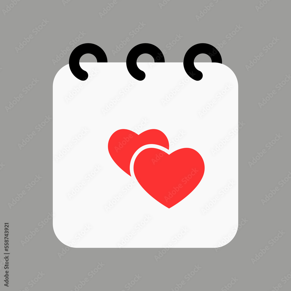 Heart icon on calendar. Wedding day vector flat design Heart icon on calendar. Wedding day vector flat design