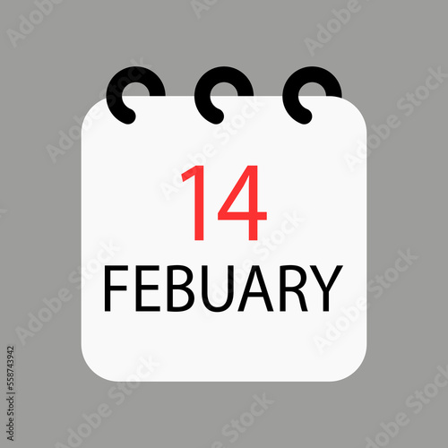 14 Febuary calendar date. Valentine day flat icon