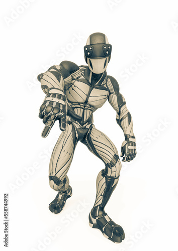 super hero is doing a street hiphop move in an exosuit