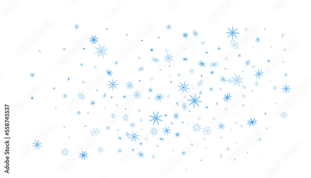 Blue delicate openwork snowflakes are scattered on a white background. Festive background, new year or christmas design Blue delicate openwork snowflakes are scattered on a white background. Festive background, new year or christmas design
