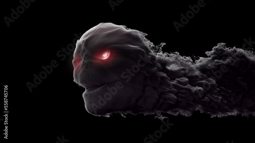3d render smoke skull with glowing red eyes with alpha channel © davstudio