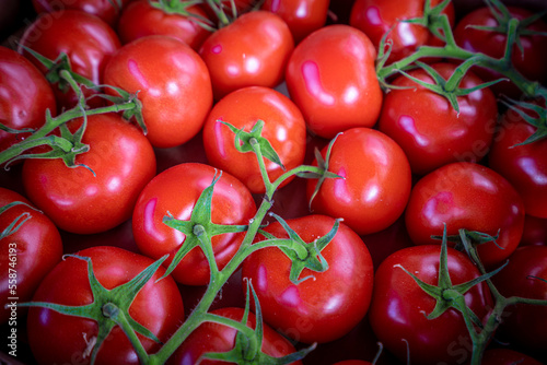 organic tomato closeup vegetable background Top view © EwaStudio