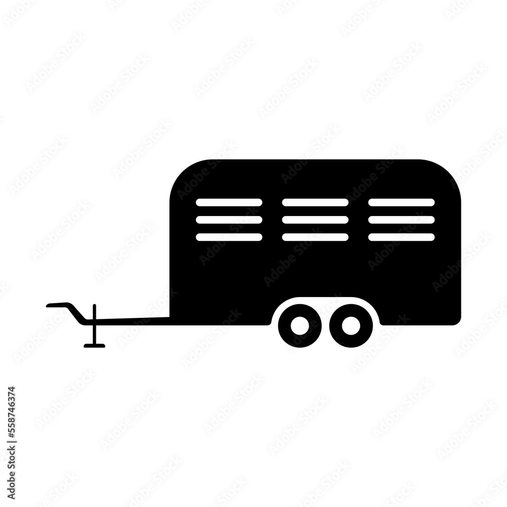 Trailer icon. Black silhouette. Side view. Vector simple flat graphic illustration. Isolated object on a white background. Isolate. Trailer icon. Black silhouette. Side view. Vector simple flat graphic illustration. Isolated object on a white background. Isolate.