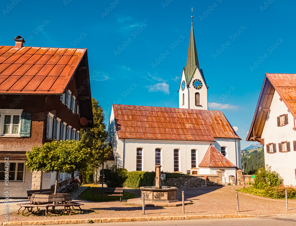 Beautiful church at the famous Kleinwalsertal valley, Hirschegg, Vorarlberg, Austria Beautiful church at the famous Kleinwalsertal valley, Hirschegg, Vorarlberg, Austria