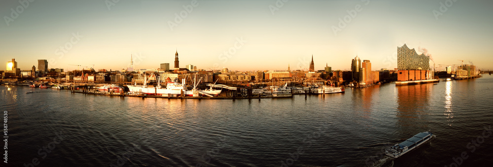 Hamburg Germany at sunset - panoramic view