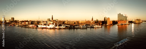 Hamburg Germany at sunset - panoramic view