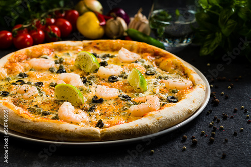 Pizza with shrimp