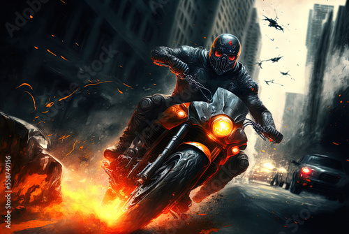 A thrilling high speed motorcycle chase. Made with Generative AI.  © AI Movie