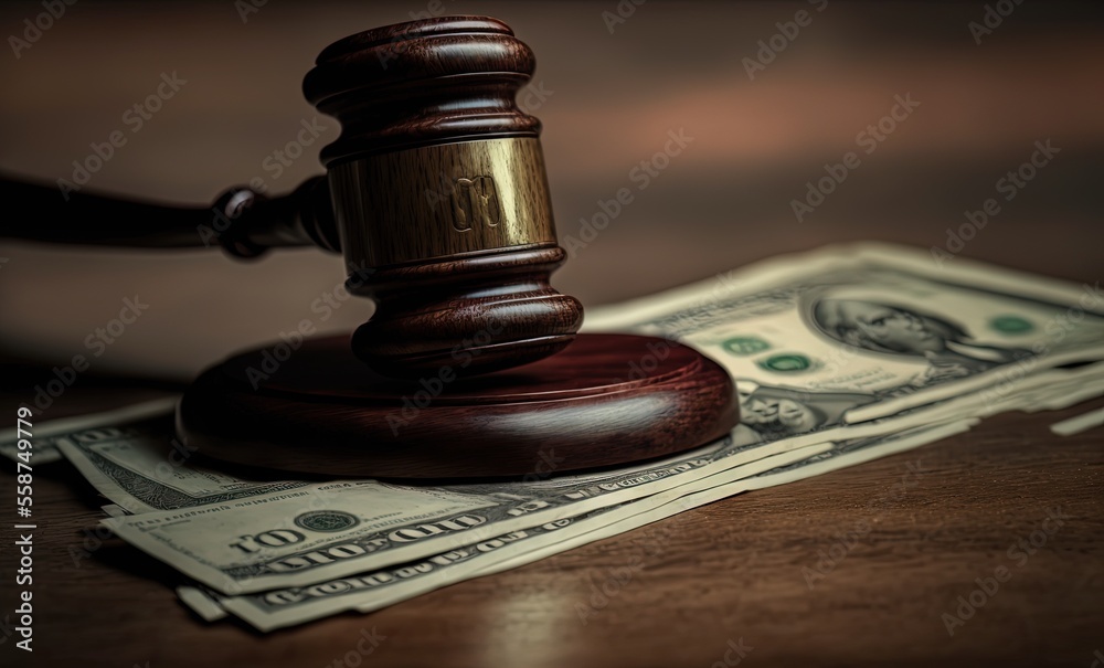 illustration of a wooden gavel with banknote idea for concept of problem of somehow the money can buy justice in some case