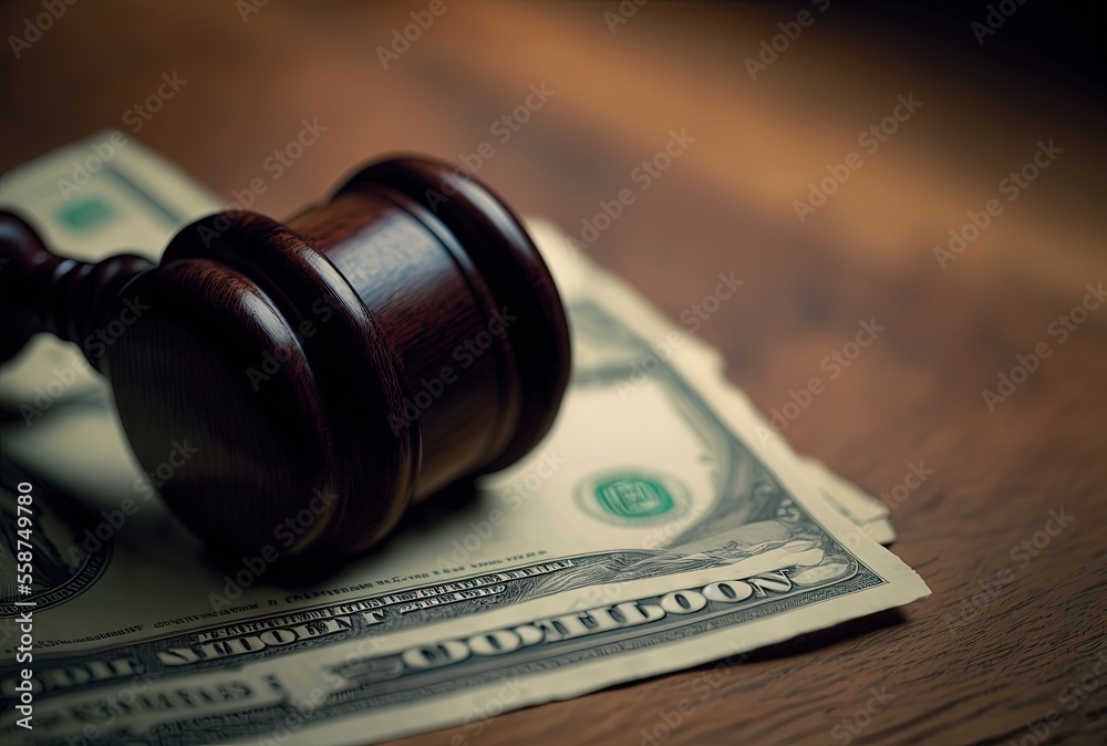 illustration of a wooden gavel with banknote idea for concept of problem of somehow the money can buy justice in some case