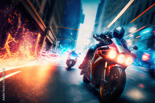 A thrilling high speed motorcycle chase. Made with Generative AI. 