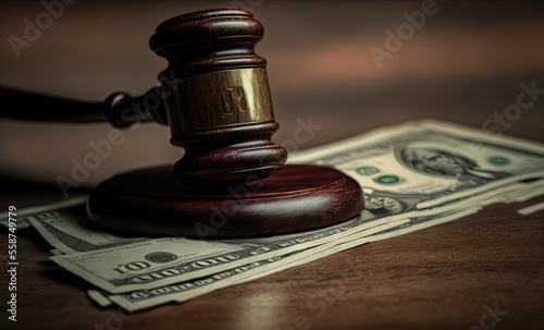 illustration of a wooden gavel with banknote idea for concept of problem of somehow the money can buy justice in some case