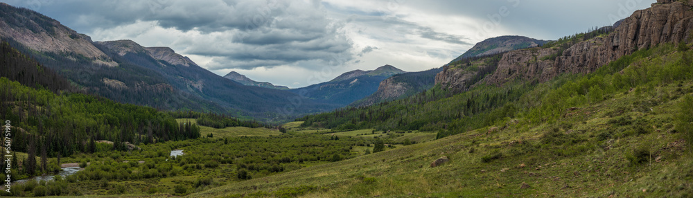 Brewster Park mountain valley in the summer with overcast skies Brewster Park mountain valley in the summer with overcast skies