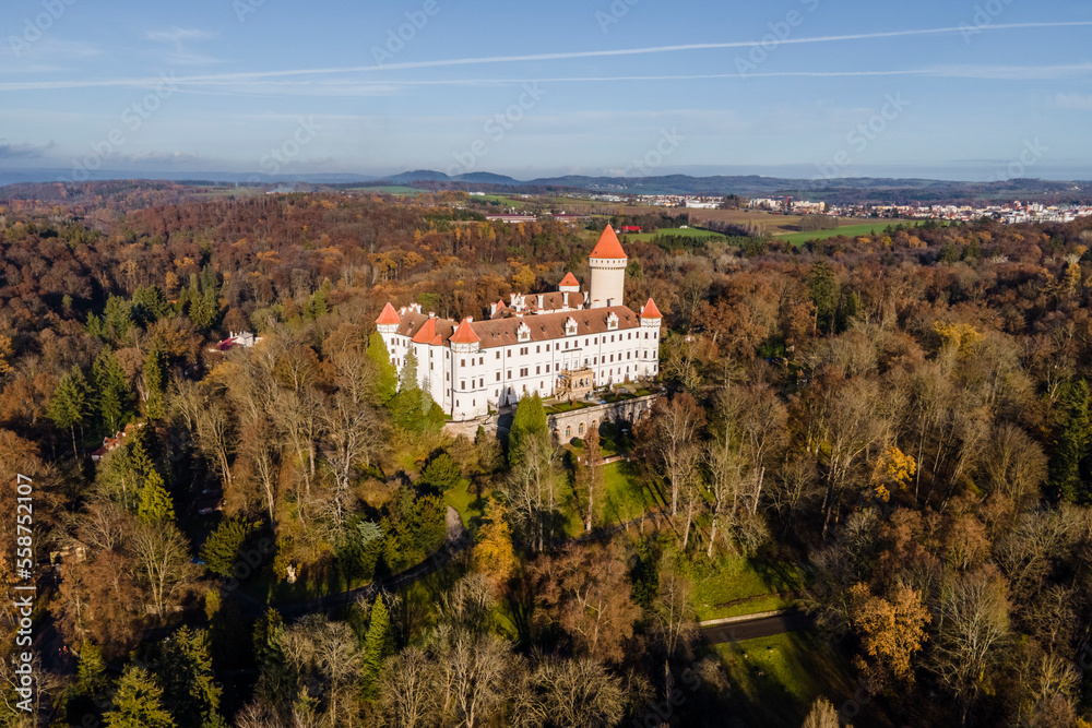 Aerial view of Zamek Konopiste castle in Benesov, Bohemia, Czech Republic. Aerial view of Zamek Konopiste castle in Benesov, Bohemia, Czech Republic.