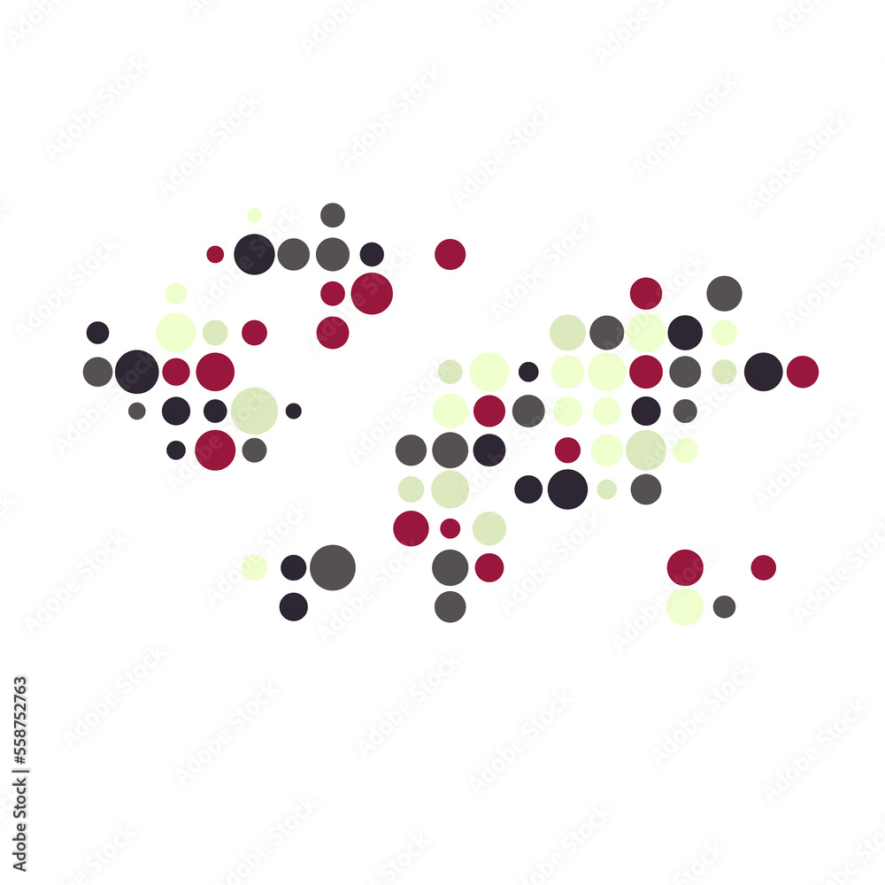 World Silhouette Pixelated pattern map illustration