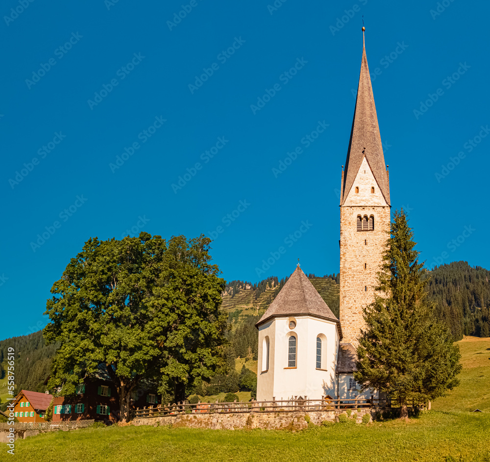 Beautiful church at the famous Kleinwalsertal valley, Mittelberg, Vorarlberg, Austria
