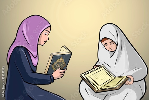 Muslim girls reading quraan photo
