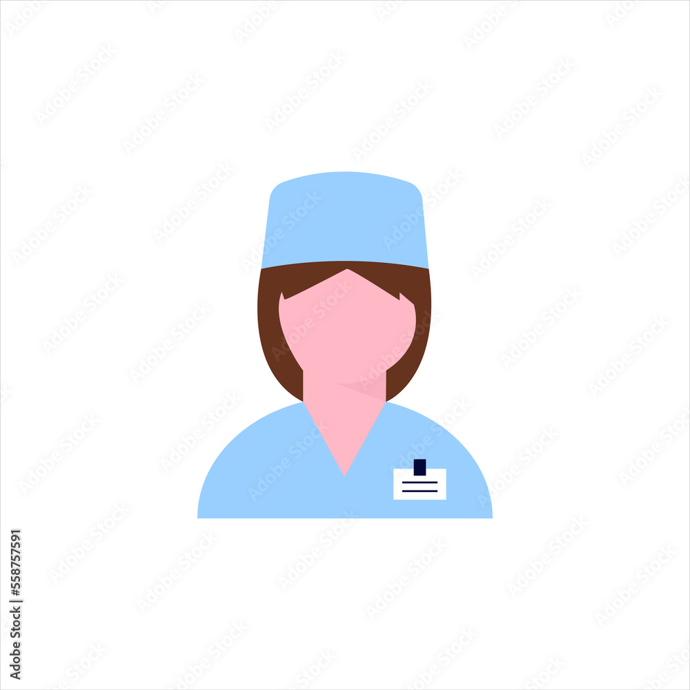 Doctor icon in uniform. Flat style female. Vector illustration.