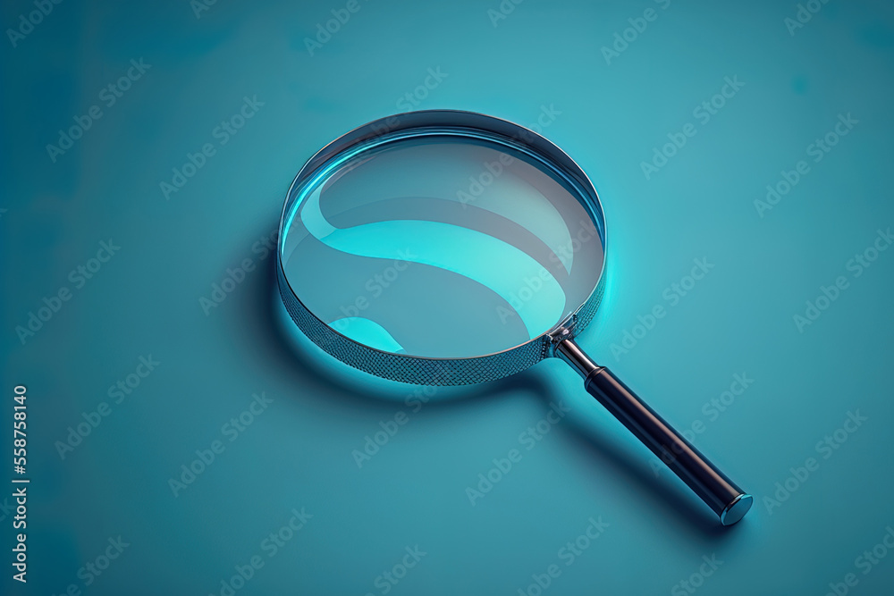 magnifying glass on blue background search concept. Generative AI magnifying glass on blue background search concept. Generative AI