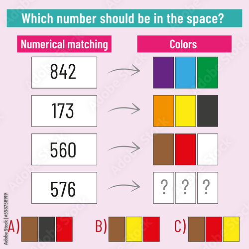 Math matching question. What colors should come into space? Intelligence question, visual intelligence, reasoning.