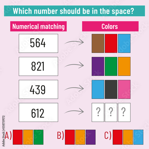 Math matching question. What colors should come into space? Intelligence question, visual intelligence, reasoning.