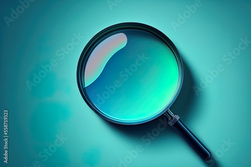 magnifying glass on blue background search concept. Generative AI