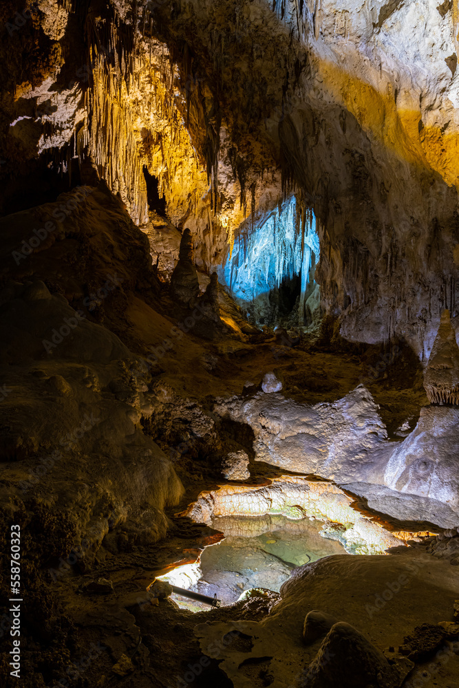 Cave Formations Reflecting in Cave Pool, Carlsbad Caverns National Park, New Mexico, USA