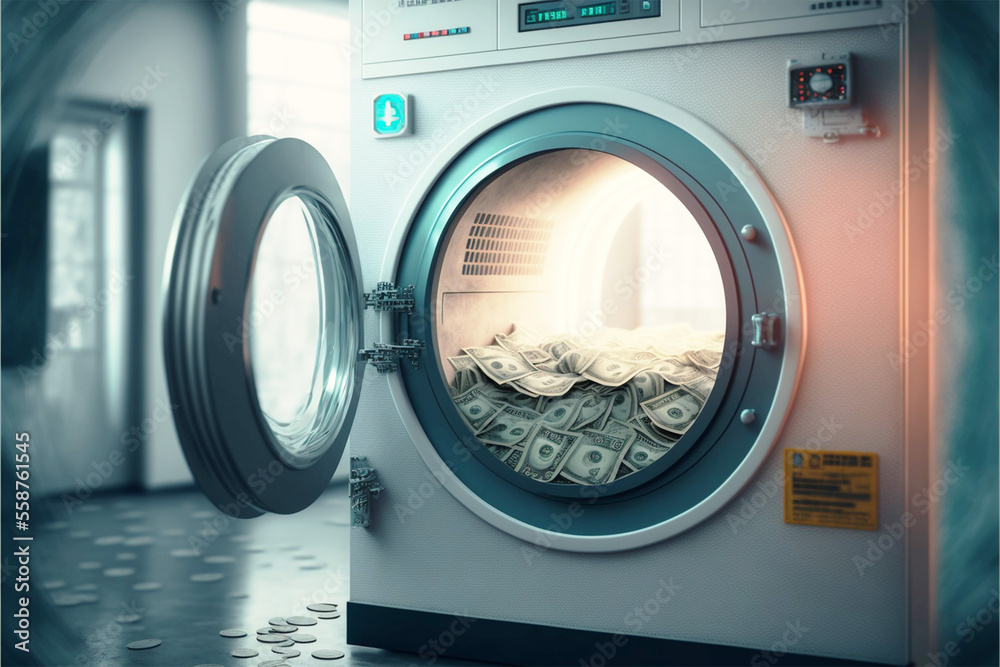 money laundering concept with dollars inside washing machines, art