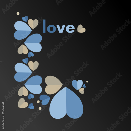 Love, Valentine's Day - card, frame with stylized hearts folded from paper - bauhaus style vector illustration