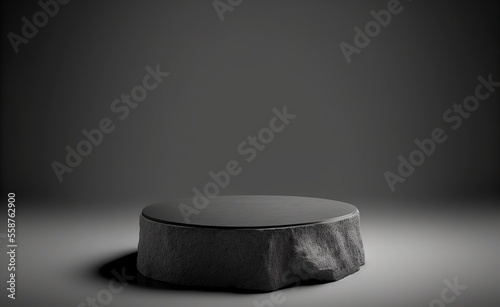 Black stone pedestal in stage for product display presentation. A minimalistic natural showcase 