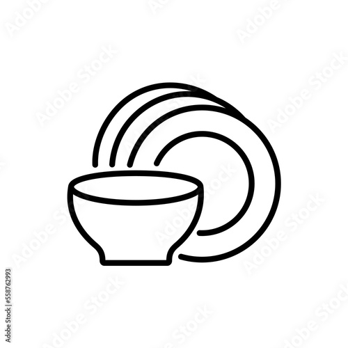 Dinnerware icon of plates and bowls Custom vector icons for websites and apps in outline style. eps 10